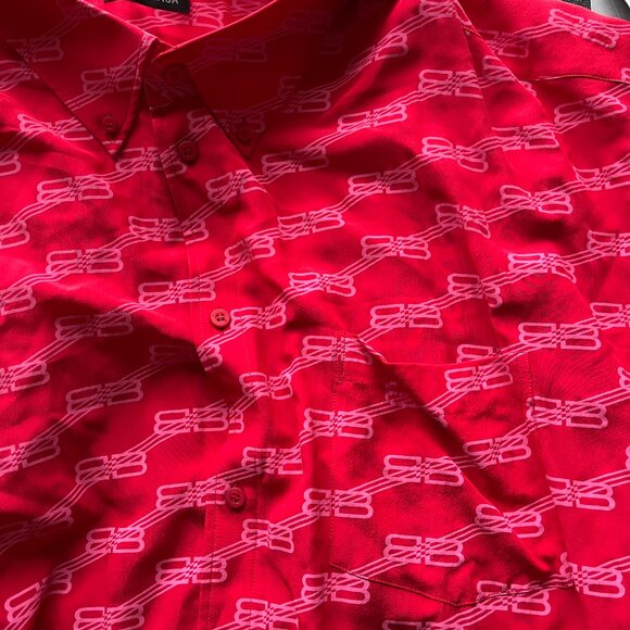 NWT Balenciaga BB Monogram Midi Dress Red Silk Crepe Raw Hem Allover Print Sz 42 - Picture 11 of 12